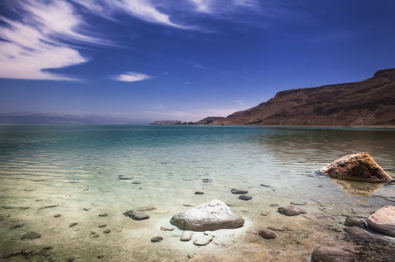 Dead Sea Panorama Desert Mountains and The Sea With Salt