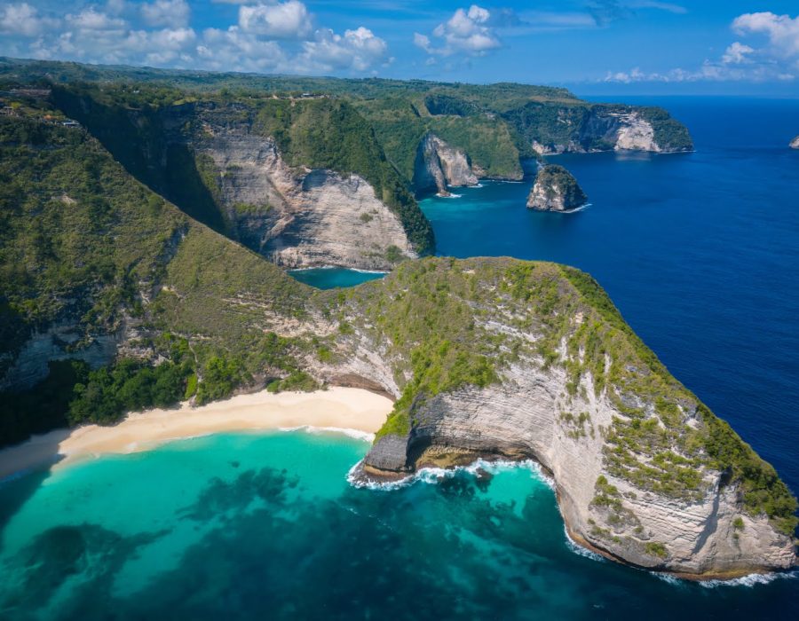 An aerial view of T-rex beach, Nusa Penida, Bali, Indonesia